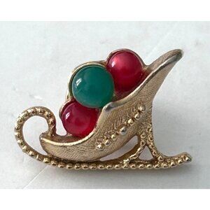Vintage MCM Franz Breuning Christmas Beaded Sleigh Small Brooch Pin